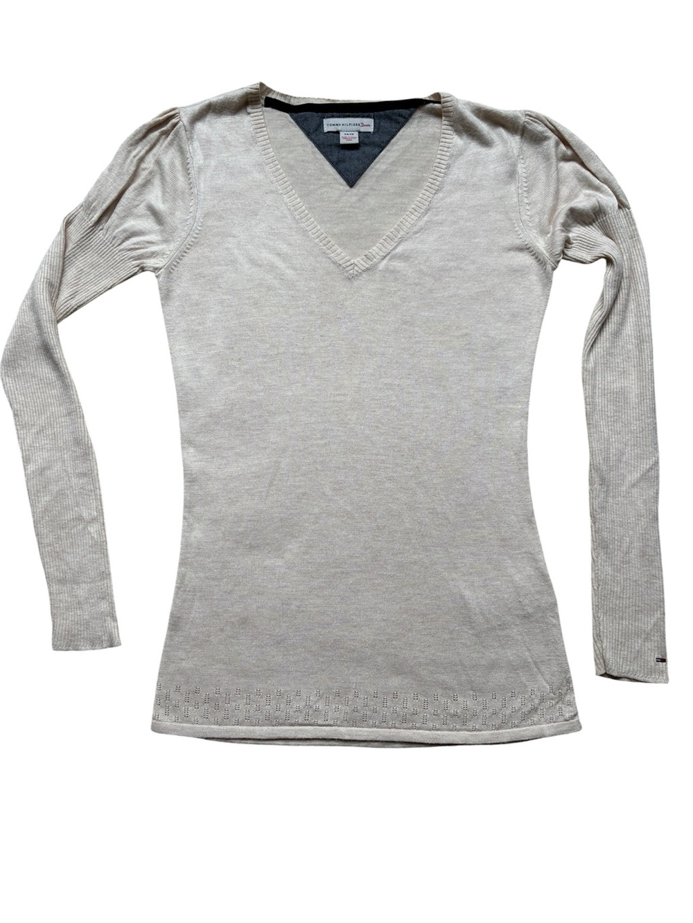Tommy Hilfiger Women's Tan V-Neck Sweater Size XS